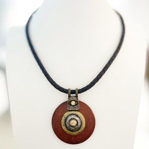 Chico's Leather and Wood Pendant Necklace